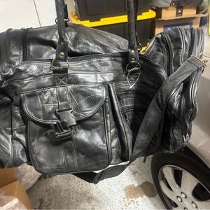 Source Unknown Black Leather Duffel Bag